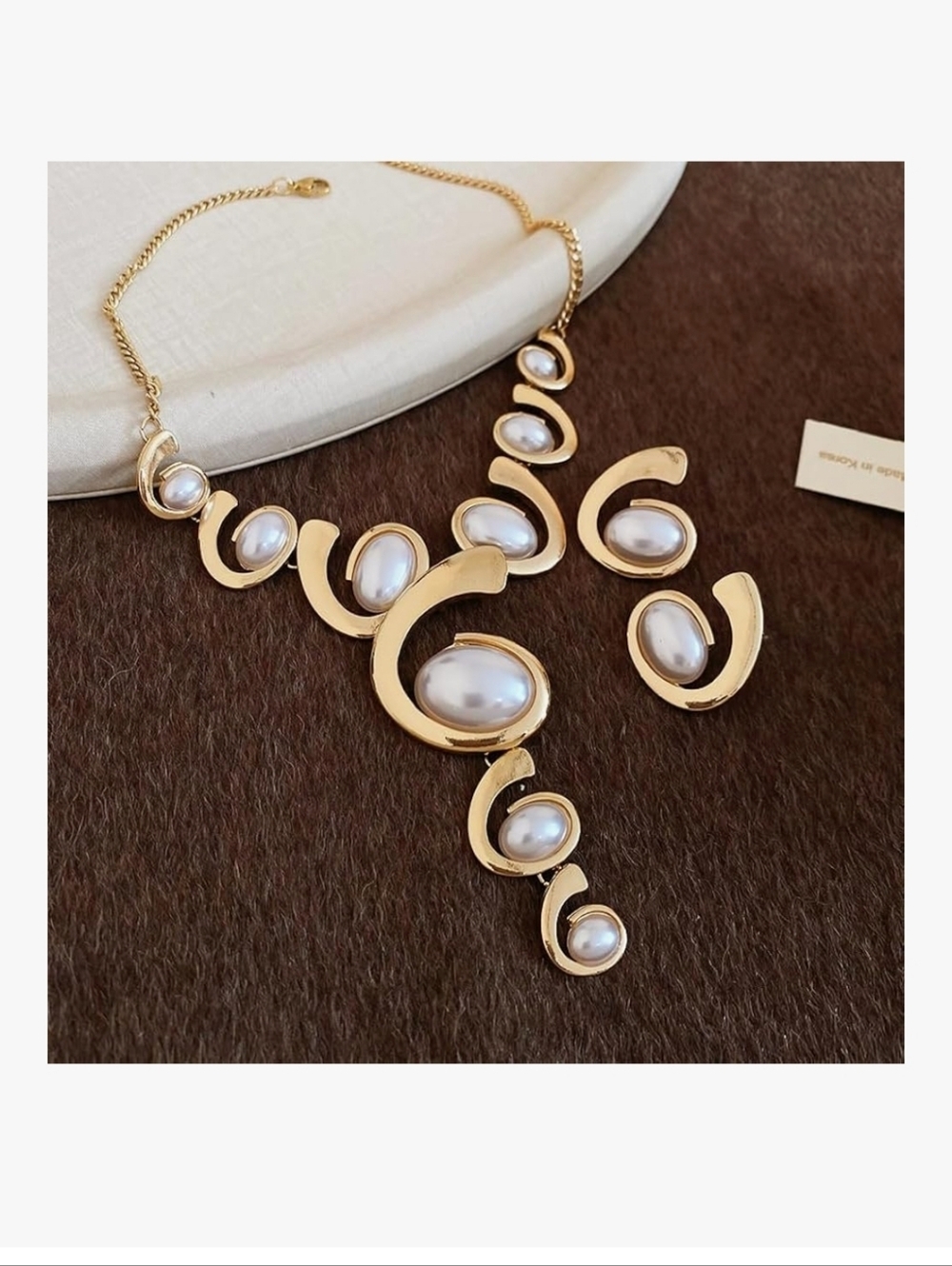 Gold-Tone Pearl Accent Statement Necklace - White Pearlescent